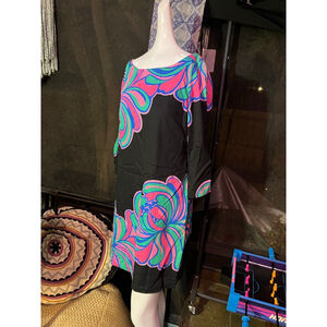 Women's Lilly Pulitzer Black Pink Green Blue Floral Shift Dress Size 4